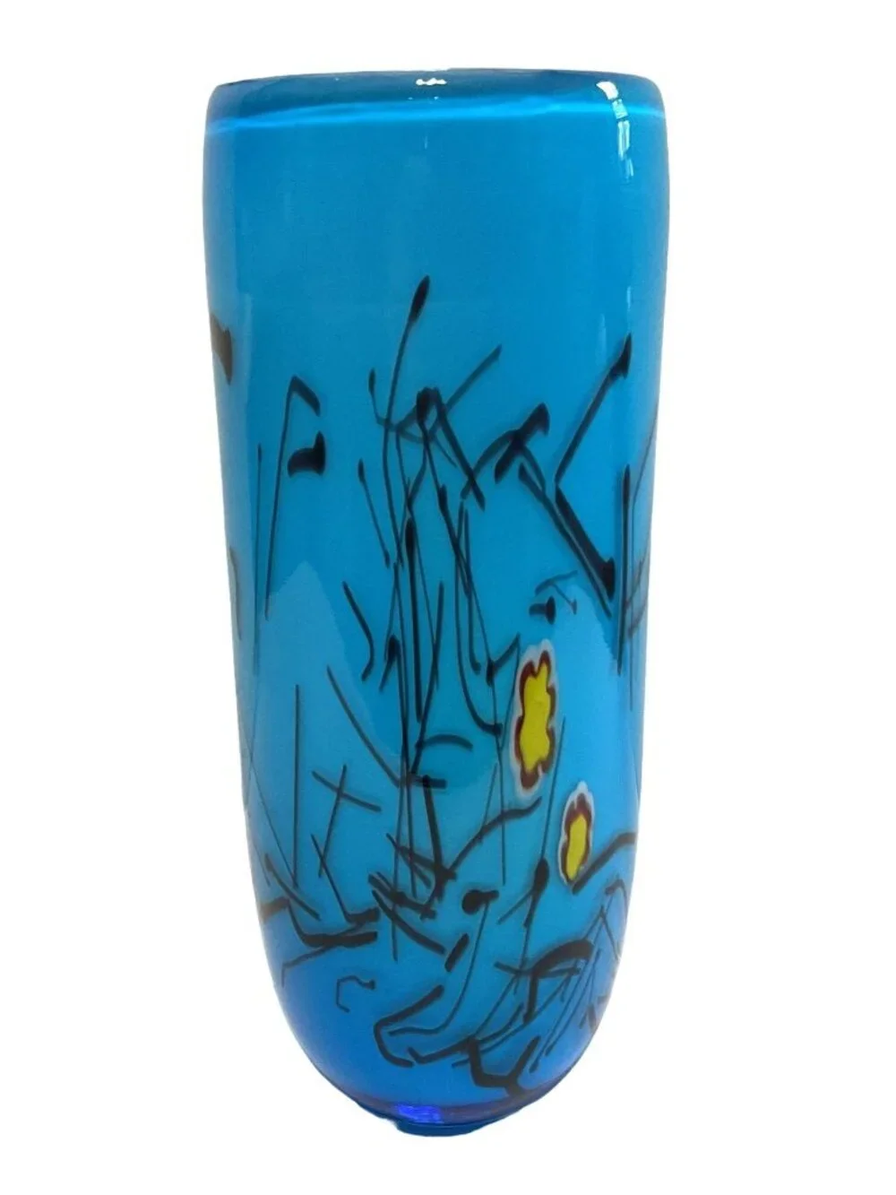 Art Glass Millefiori Blue Vase Cased Glass Hand Blown Polished Bottom 9
